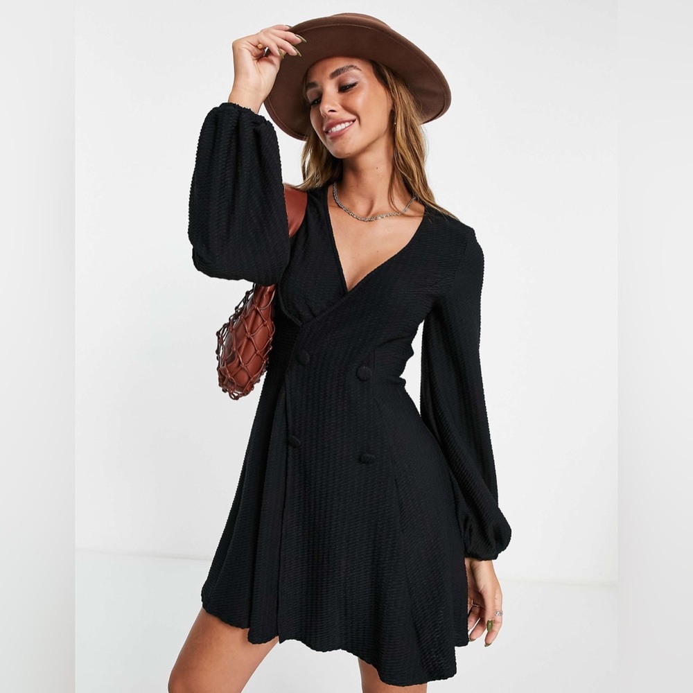 ASOS - Black Midi Faux Wrap Blazer Dress